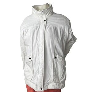 Vintage 80's Jessica Utility Jacket Funnel Neck Padded White Front‎ Pockets M